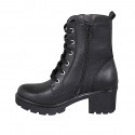 Woman's laced ankle boot with zippers and studs in black leather heel 6 - Available sizes:  32, 43, 44, 45