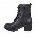 Woman's laced ankle boot with zippers and studs in black leather heel 6 - Available sizes:  43
