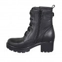 Woman's laced ankle boot with zippers, studs and buckles in black leather heel 6 - Available sizes:  43, 44