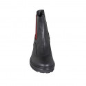 Botines para mujer con cremallera y elastico rojo en piel negra tacon 3 - Tallas disponibles:  43, 44, 45, 46