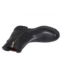 Woman's ankle boot with zipper and red elastic band in black leather heel 3 - Available sizes:  43, 44, 45