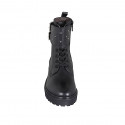 Woman's laced ankle boot with buckles, rhinestones and zipper in black leather heel 4 - Available sizes:  32, 33