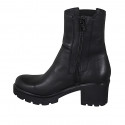 Woman's ankle boot with zipper and elastic band in black leather heel 6 - Available sizes:  43