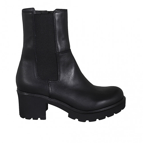 Woman's ankle boot with zipper and elastic band in black leather heel 6 - Available sizes:  43