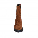 Woman's ankle boot in cognac brown suede with zipper and elastic band heel 6 - Available sizes:  42, 43, 44