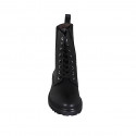 Woman's laced ankle boot with zipper and elastic band in black leather heel 3 - Available sizes:  44, 45, 46