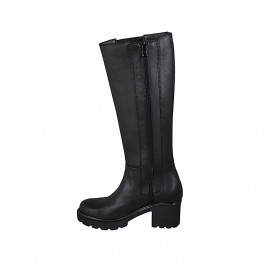 Bottes pour femmes avec fermeture éclair et elastique en cuir noir talon 6 - Pointures disponibles:  42, 43 2