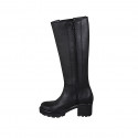 Woman's boot with zipper and elastic in black leather heel 6 - Available sizes:  33, 34, 42, 43, 45