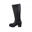 Woman's boot with zipper and elastic in black leather heel 6 - Available sizes:  42, 43, 45