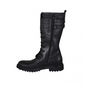 Bota para mujer con cordones, cremallera y hebillas en piel negra tacon 3 - Tallas disponibles:  44 2
