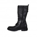 Bottes pour femmes avec lacets, fermeture éclair et boucles en cuir noir avec talon 3 - Pointures disponibles:  44