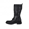 Woman's laced ankle boot with zipper and buckles in black leather heel 3 - Available sizes:  43, 44, 45