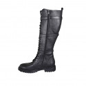 Woman's laced boot with buckles and zipper in black leather heel 4 - Available sizes:  42, 43, 44, 45, 46