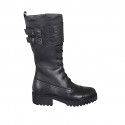 Bota para mujer con cordones, puntera, hebillas y cremallera en piel negra tacon 4 - Tallas disponibles:  32, 33