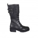 Woman's laced boot with buckles, captoe and zipper in black leather heel 4 - Available sizes:  32, 33