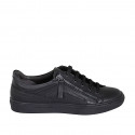 Chaussure sportif à lacets avec semelle amovible et fermeture éclair pour hommes en cuir noir - Pointures disponibles:  36, 37, 38, 47, 54