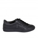 Men's laced sports shoe with zipper and removable insole in black leather - Available sizes:  36, 37, 38, 47, 48, 49, 50, 52, 53, 54