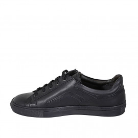 Men's laced sports shoe with zipper and removable insole in black leather - Available sizes:  36, 37, 38, 47, 54 2