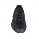 Men's laced sports shoe with zipper and removable insole in black leather - Available sizes:  36, 37, 38, 47, 48, 49, 50, 52, 53, 54