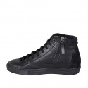 Man's laced shoe with removable insole ans zipper in black leather and suede - Available sizes:  37, 38, 53