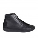Man's laced shoe with removable insole ans zipper in black leather and suede - Available sizes:  37, 38, 47, 50, 51, 53