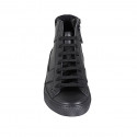 Man's laced shoe with removable insole ans zipper in black leather and suede - Available sizes:  37, 38, 47, 50, 51, 53