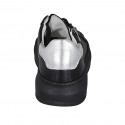 Woman's laced shoe with zipper and removable insole in black and silver leather wedge heel 3 - Available sizes:  32, 33, 42