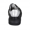 Zapato para mujer con cordones, plantilla extraible y cremallera en piel negra y plateada cuña 3 - Tallas disponibles:  32, 33, 42, 43, 44, 45