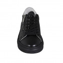 Chaussure à lacets pour femmes avec fermeture éclair et semelle amovible en cuir noir et argent talon compensé 3 - Pointures disponibles:  32, 33, 42, 43, 44, 45