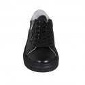 Woman's laced shoe with zipper and removable insole in black and silver leather wedge heel 3 - Available sizes:  32, 33, 42