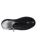 Chaussure à lacets pour femmes avec fermeture éclair et semelle amovible en cuir noir et argent talon compensé 3 - Pointures disponibles:  32, 33, 34, 42, 43, 44, 45