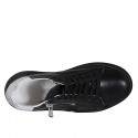 Woman's laced shoe with zipper and removable insole in black and silver leather wedge heel 3 - Available sizes:  32, 33, 42