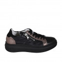 Scarpa stringata da donna con cerniera e plantare estraibile in pelle nera e rame e camoscio nero zeppa 3 - Misure disponibili: 33