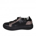Scarpa stringata da donna con cerniera e plantare estraibile in pelle nera e rame e camoscio nero zeppa 3 - Misure disponibili: 33