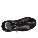 Chaussure à lacets avec semelle amovible et fermeture éclair pour femmes en cuir noir et cuivre et daim noir talon compensé 3 - Pointures disponibles:  32, 33, 42, 43, 44