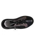 Scarpa stringata da donna con cerniera e plantare estraibile in pelle nera e rame e camoscio nero zeppa 3 - Misure disponibili: 33