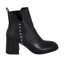 Woman's squared ankle boot with zipper and studs in black leather heel 7 - Available sizes:  32