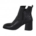 Woman's squared ankle boot with zipper and studs in black leather heel 7 - Available sizes:  32, 33, 42, 44