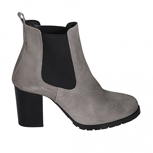 Woman's ankle boot with elastic bands in grey suede heel 7 - Available sizes:  32, 34, 42, 43, 45