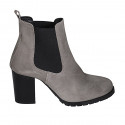 Woman's ankle boot with elastic bands in grey suede heel 7 - Available sizes:  34, 42, 43