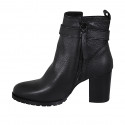 Woman's ankle boot with zipper and buckle in black leather heel 7 - Available sizes:  42