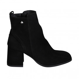 Woman's squared ankle boot with zipper and stud in black suede heel 7 - Available sizes: 32, 33, 42, 43, 45