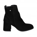 Bottines à bout carré pour femmes avec fermeture éclair et goujon en daim noir talon 7 - Pointures disponibles:  32, 33, 42, 43, 45