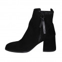 Bottines à bout carré pour femmes avec fermeture éclair et goujon en daim noir talon 7 - Pointures disponibles:  32, 33, 42, 43, 45