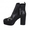 Woman's ankle boot with zipper, platform and accessory in black leather heel 10 - Available sizes:  32, 42, 43, 44, 45