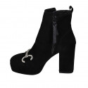 Woman's ankle boot with zipper, platform and accessory in black suede heel 10 - Available sizes:  32, 33, 34, 42, 43, 44, 45