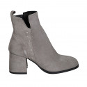 Woman's squared ankle boot with zipper and studs in grey suede heel 7 - Available sizes:  32, 34, 42, 43, 44, 45