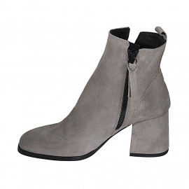 Bottines à bout carré pour femmes avec fermeture éclair et goujons en daim gris talon 7 - Pointures disponibles:  42, 43, 45 2