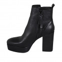 Woman's ankle boot with zipper, platform and stud in black leather heel 10 - Available sizes:  43