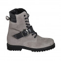 Woman's laced ankle boot with zipper and buckle in grey suede heel 3 - Available sizes:  33, 42, 44